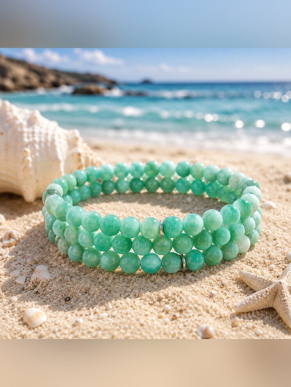 Seafoam Green Dragon Veins Beaded Wrap Bracelet – Handmade Coastal Jewelry